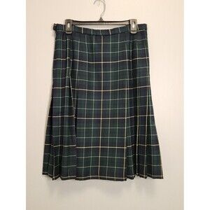 Vintage Pendelton Dark Green Plaid A-Line 100% Wool Skirt Size 12. Made In USA